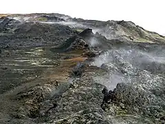 Immer noch heiße Lavafelder, am Leirhnjúkur, 2007