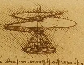 Flugschraube: Skizze von Leonardo da Vinci,  um 1490