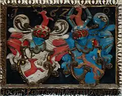 Allianzwappen Joachim von Lowtzow und Margreta von Winterfeldt von 1620 in der Dorfkirche Levitzow