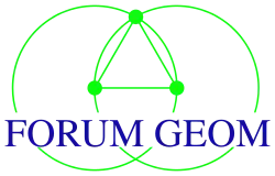 Das Logo zeigt zwei sich überlappende Kreise, in der Schnittfläche ein gleichseitiges Dreieck und im unteren Drittel den Text „FORUM GEOM“.