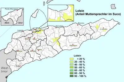 Anteil von Lolein-Muttersprachlern in den Sucos Osttimors.