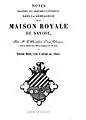 Titelseite mit Wappen Notes relatives aux changements introduits dans la généalogie de la maison royale de Savoie von Louis Perrin und Fugère