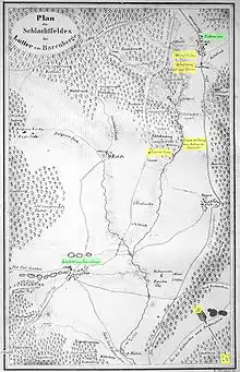 Lageplan des Schlachtfeldes zwischen Lutter und Hahausen, Norden ist unten rechts