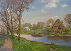 Arnold Lyongrün: Ewer im Frühling auf der Lühe (1904)