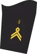 Dienstgradabzeichen eines Stabsbootsmannes (40er Verwendungsreihe) auf dem Unterärmel der Jacke des Dienstanzuges für Marineuniformträger