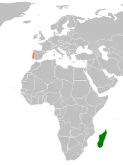 Lage von Madagaskar und Portugal