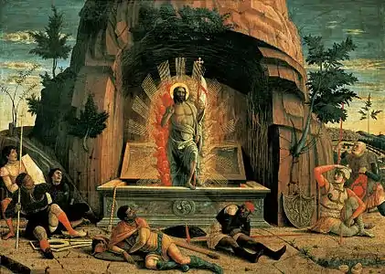 Andrea Mantegna, Die Auferstehung (1459), Öl auf Leinwand, 71 × 94 cm.