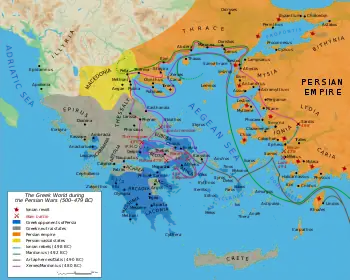 Karte des Ionischen Aufstands und der Perserkriege 500–479 v. Chr.