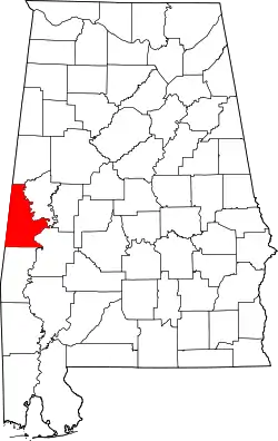 Karte von Sumter County innerhalb von Alabama