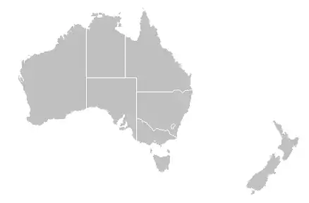 Teilnehmende Vereine auf der Karte von Australien und Neuseeland