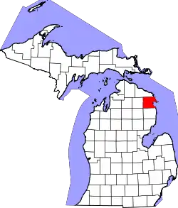 Karte von Alpena County innerhalb von Michigan