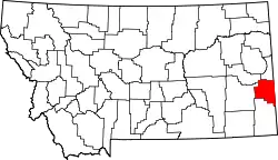 Karte von Fallon County innerhalb von Montana