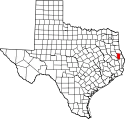 Karte von San Augustine County innerhalb von Texas