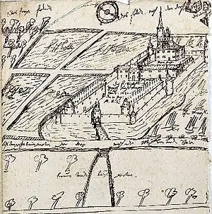 Zeichnung der Burg Marientraut, gefertigt von Landgraf Moritz von Hessen-Kassel, 1630