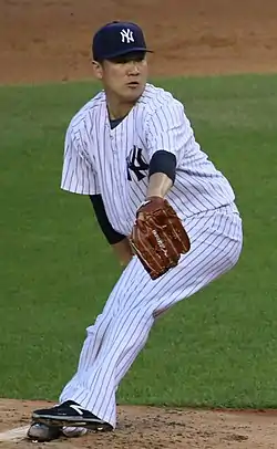 Masahiro Tanaka beim Pitch (2015)