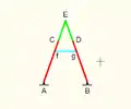 Abmessungen:AB = 4AC = BD = 4CE = ED = 2Af = Bg = 3fC = gD = 1fg = 2