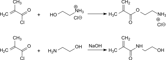 Bildung von Methacrylester und -amide durch O- bzw. N-Acylierung