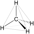 Tetraederstruktur des Methans.