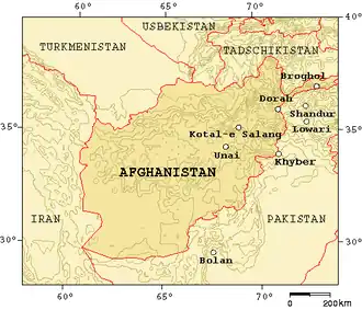 Karte von Gebirgspässen in Pakistan und Afghanistan