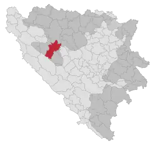 Lage der Gemeinde Mrkonjić Grad in Bosnien und Herzegowina (anklickbare Karte)