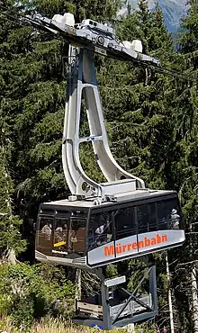 Kabine mit Lastbarelle der Bergbahn Lauterbrunnen–Mürren