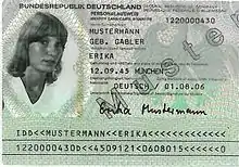 Personalausweis der ersten Erika Mustermann (Version 1987)