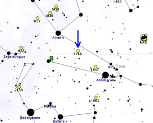 Sternkarte mit eingezeichneter Position von NGC 1746