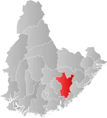 Lage der Kommune in der Provinz Agder