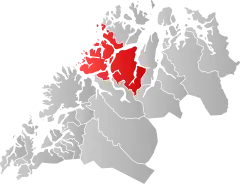 Lage der Kommune in der Provinz Troms