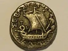 Tetradrachme  Nero, Kampmann/Ganschow 14.99, Rückseite, Schiff des Nero