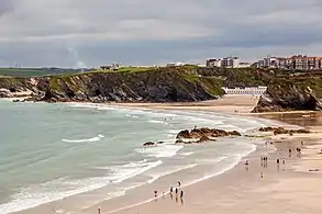 Sicht auf Newquay Beach vom Hafen aus