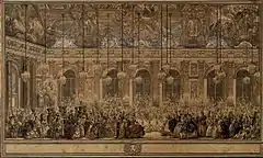 Nicolas Cochin: Maskenball zur Hochzeit des Dauphin im Spiegelsaal von Versailles 1745