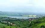 Blick auf Niederwartha und Stausee von der Straße nach Weistropp aus