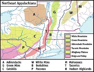 Lage der Berkshire Mountains (Buchstabe B)