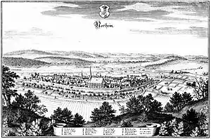 Ansicht von Northeim, Merian 1654