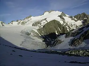 Blick von der Cavardirashütte über den Gletscher zum Oberalpstock