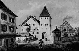 Oberes Tor, 1838 abgebrochen. Zeichnung Ludwig Schulthess von 1838