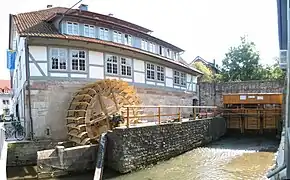 Sehr kurzer, gemauerter Mühlkanal direkt am Mühlgebäude(Odilienmühle  Göttingen)