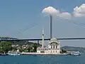 Blick auf die Ortaköy-Moschee am Bosporus und die Brücke der Märtyrer des 15. Juli.