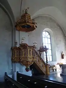 Ewerdt Friis: Kanzel der Ovansjö kyrka in Kungsgården nahe Gävle