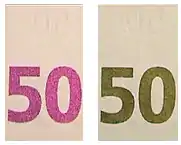 OVI-Effekt auf der 50-Euro-Banknote (ES1)