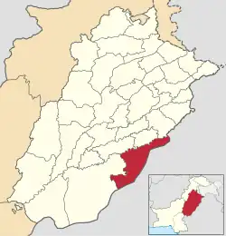 Karte von Pakistan, Position von Distrikt Bahawalnagar hervorgehoben