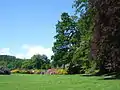 Ansicht aus dem südlichen Teil des Parks, Rhododendrongarten im Hintergrund