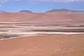 Landschaft am Weg zum Jama-Pass. Salar de Quisquiro 4190 m ü. M., 25 Kilometer vor der Grenze zu Argentinien. Der Pass ist 160 km von San Pedro entfernt.