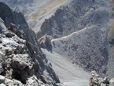 Die «Orgelpfeifen» des Pass digls Orgels vom Tinzenhorn aus gesehen.