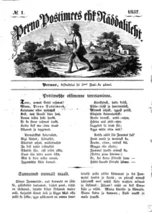 Titelblatt der ersten Ausgabe des Perno Postimees (1857)