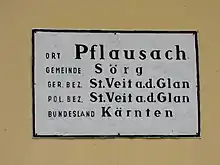 Ortschaftstafel Pflausach, an Haus Nr. 2