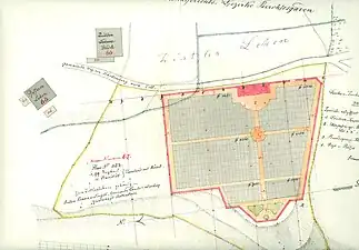 Plan von 1861 zum Bau des „Gottesackers“ auf einem Feld des Zistler Lehens, der aber so nicht genau zur Ausführung kam.