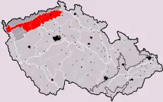 Das Gebiet auf der Karte Tschechiens (rot markiert)