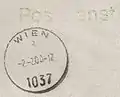 Stempel der Postfiliale 1037 Wien, bei dieser Besonderheit handelt es sich um einen „Postdienst“-Brief; Februar 2000.